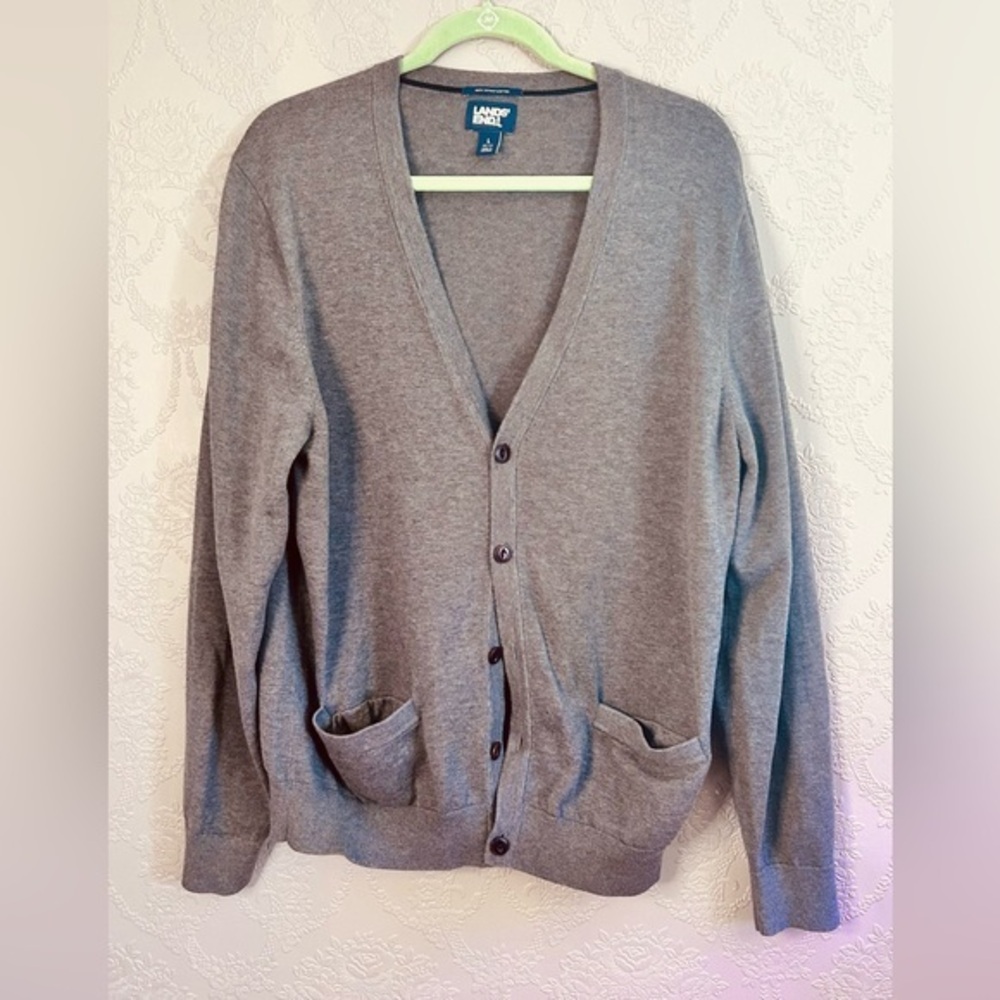 Lands' End Men's Gray Cardigan Sweater L